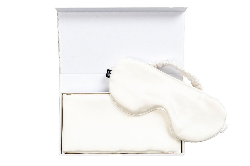 Mulberry Silk Sleep Set Pearl - Oxford Pillowcase & Mask - Artem Luxe